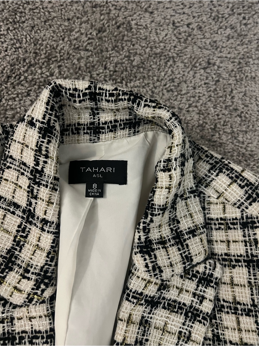 Tahari ASL Faux Double-Breasted Tweed Blazer – Black/Beige – Women’s Size 8 - Picture 9 of 11